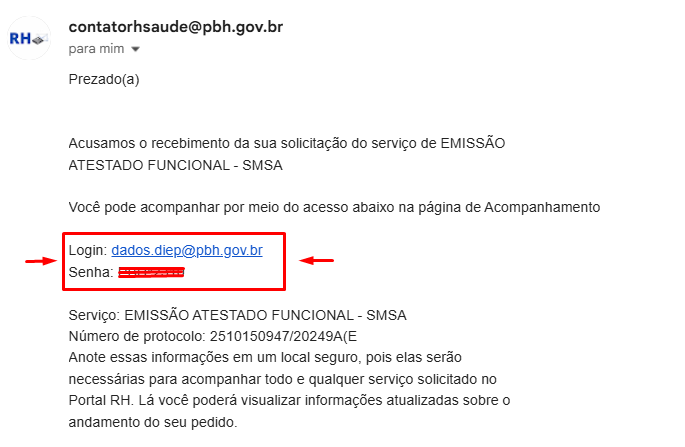 Imagem demonstrando como é recebido o protocolo por e-email